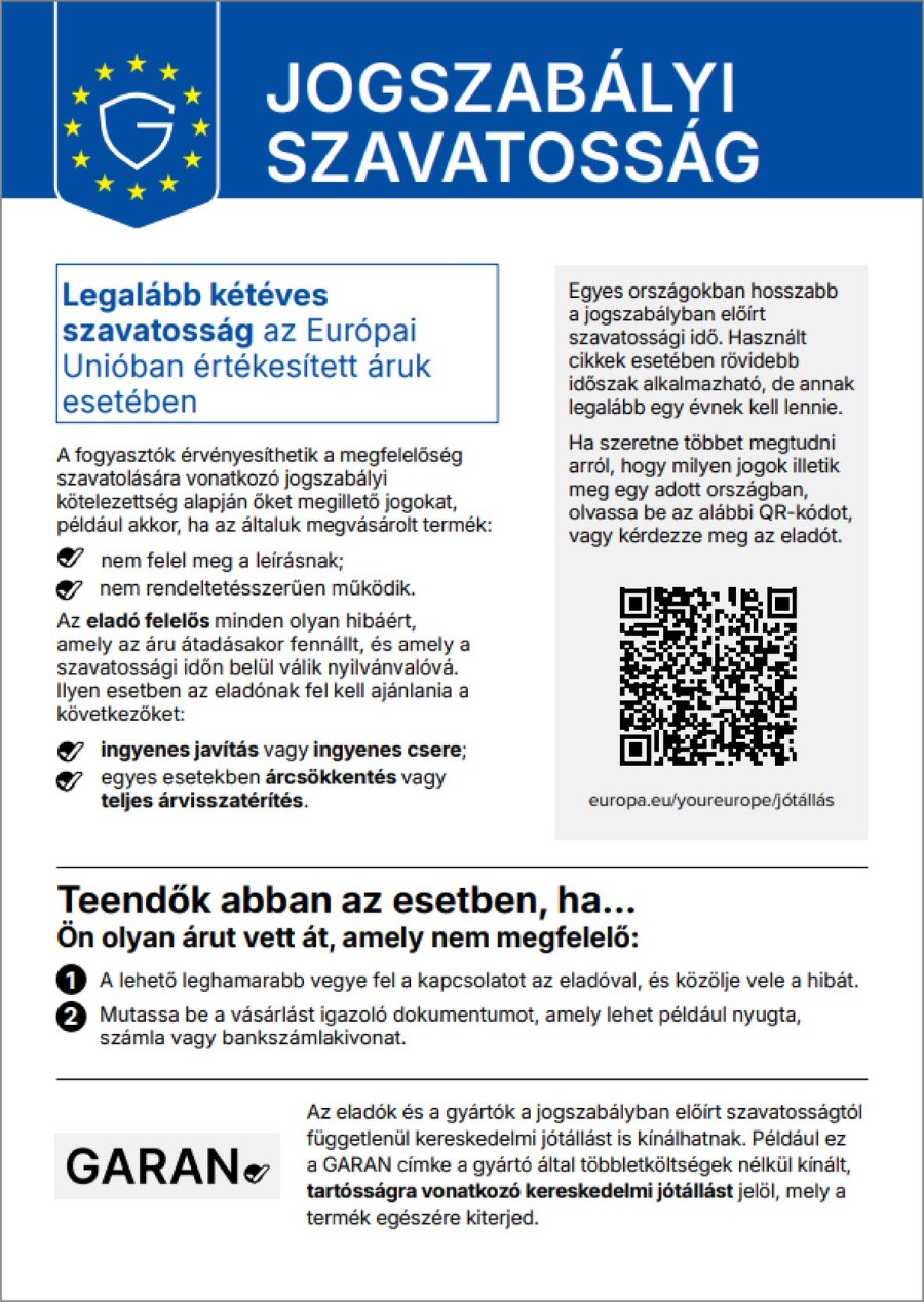 Egységes uniós tájékoztató a jogszabályi szavatosságról